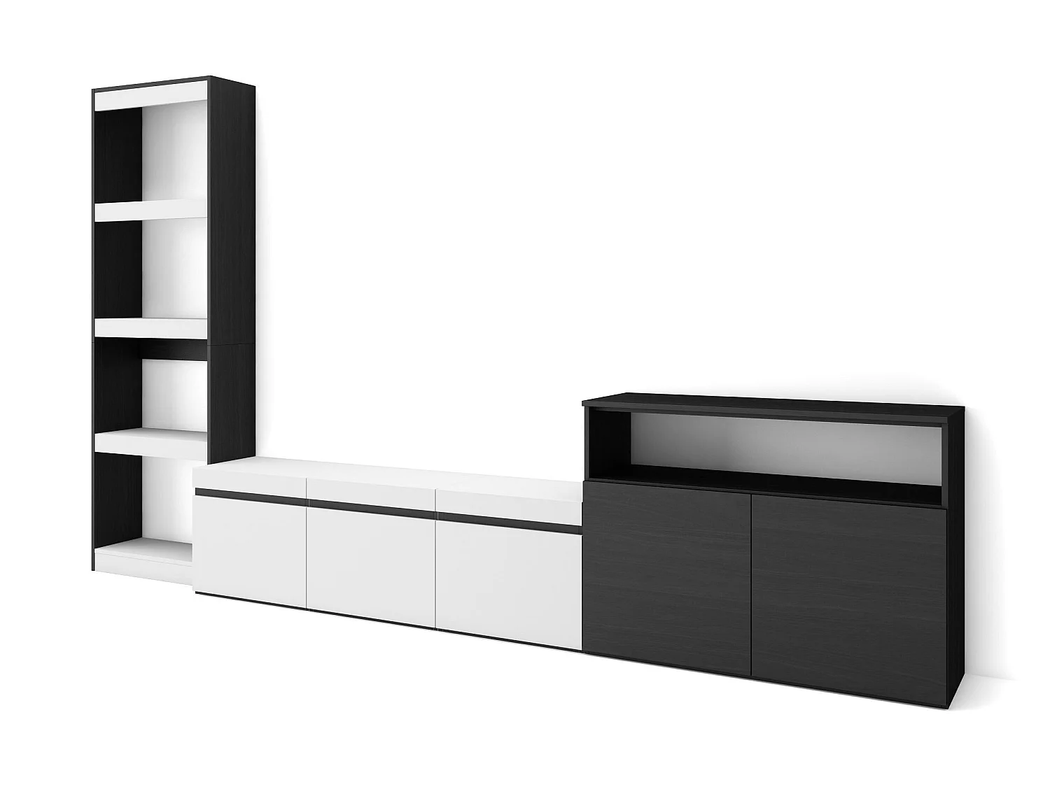 Meubels voor woonkamer, 310x186x35cm, Voor tv's tot 65", TV-Tafel, Wit en Zwart