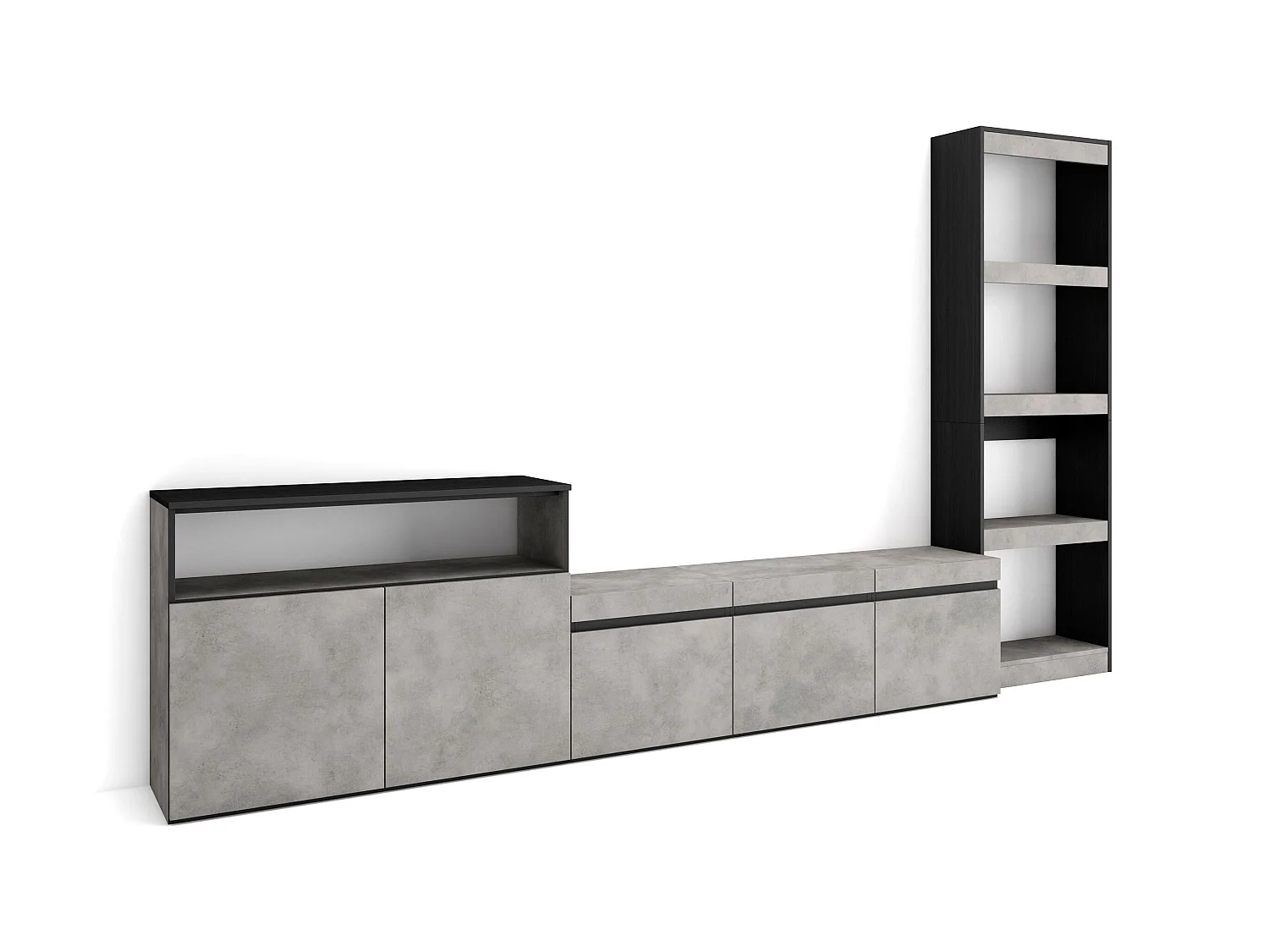 Ensemble Meuble TV, 310x35x186cm, Pour les TV jusqu'à 65", Salon Complet, Ciment