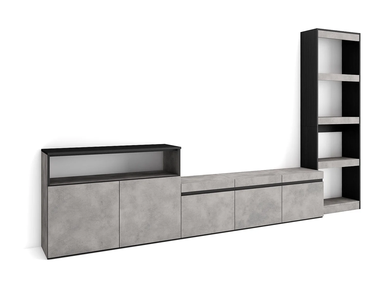 Ensemble Meuble TV, 310x35x186cm, Pour les TV jusqu'à 65", Salon Complet, Ciment