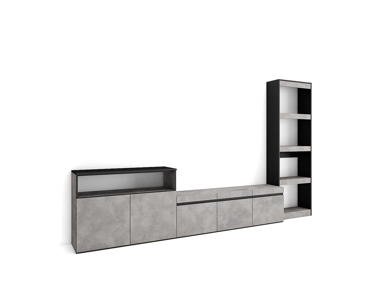 Ensemble Meuble TV, 310x35x186cm, Pour les TV jusqu'à 65", Salon Complet, Ciment