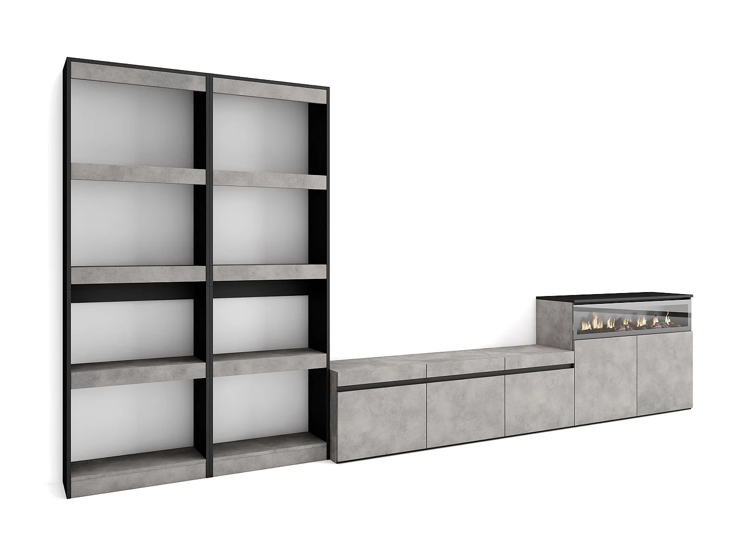 Meubels voor woonkamer, 370x35x186cm, Voor tv's tot 65", Elektrische haard, Cement