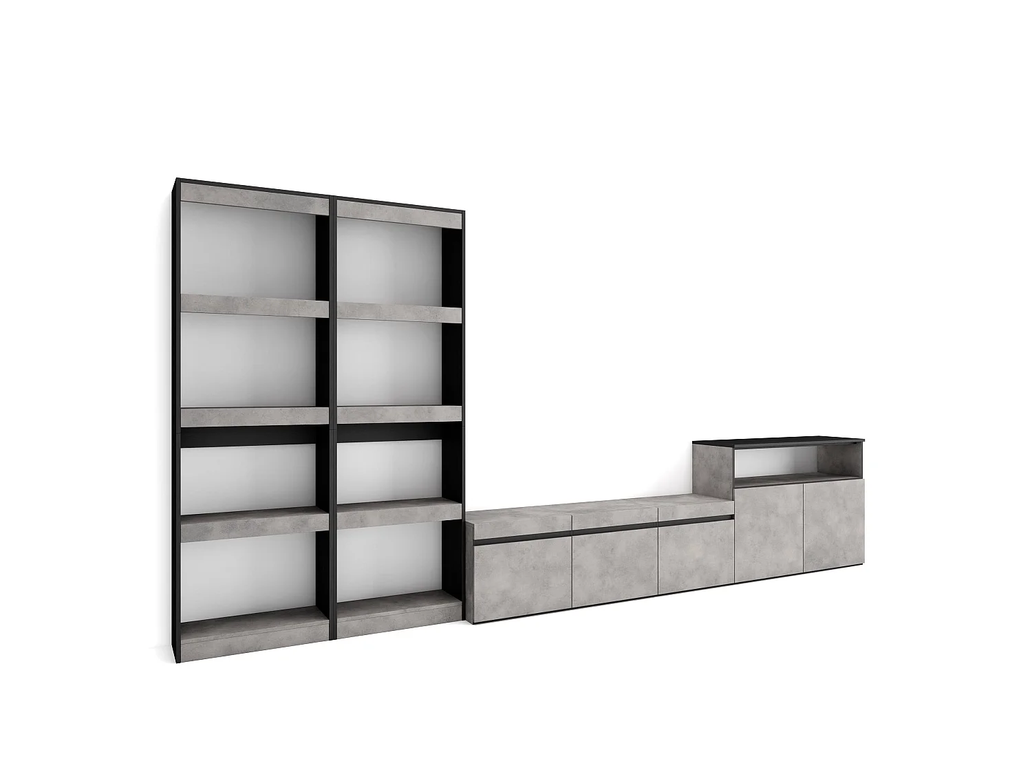 Ensemble Meuble TV, 370x35x186cm, Pour les TV jusqu'à 65", Salon Complet, Ciment