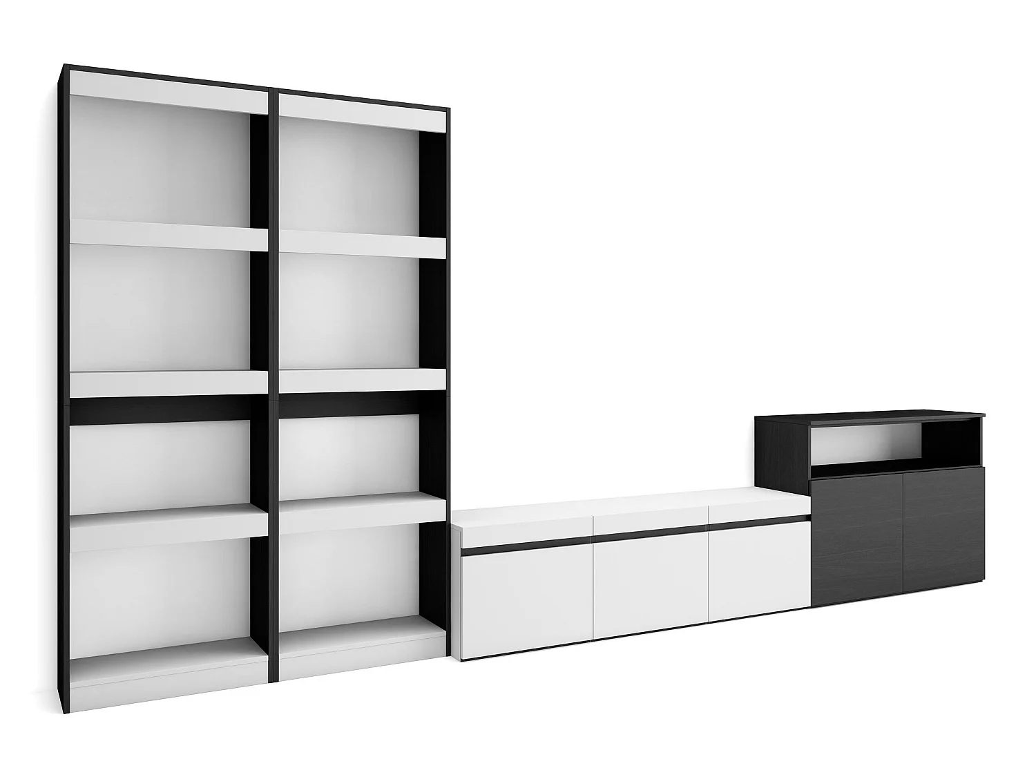 Meubels voor woonkamer, 370x186x35cm, Voor tv's tot 65", TV-Tafel, Wit en Zwart