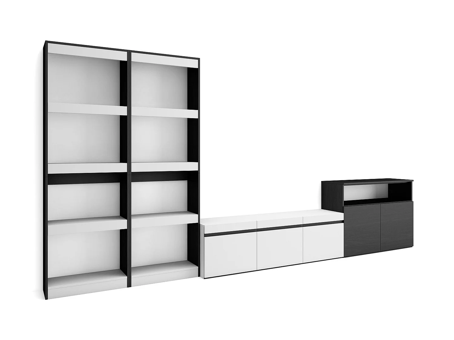 Ensemble Meuble TV, 370x186x35cm, Pour les TV jusqu'à 65", Salon Complet, Blanc et noir