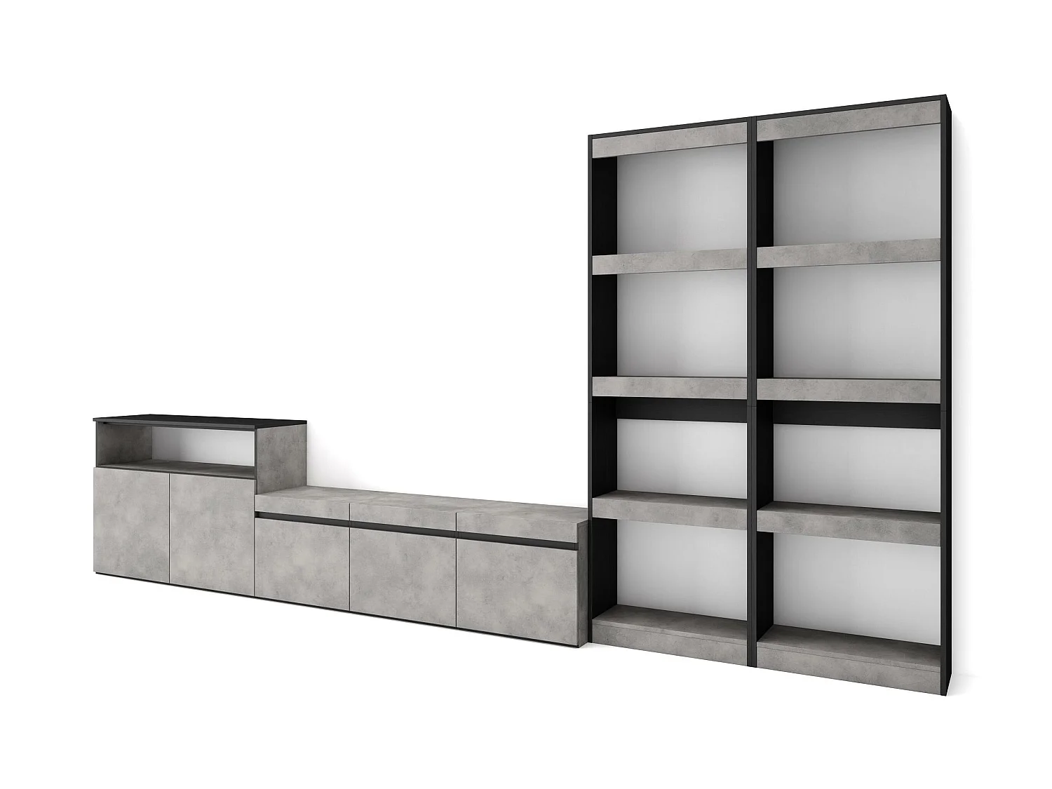 Meubels voor woonkamer, 370x35x186cm, Voor tv's tot 65", TV-Tafel, Cement