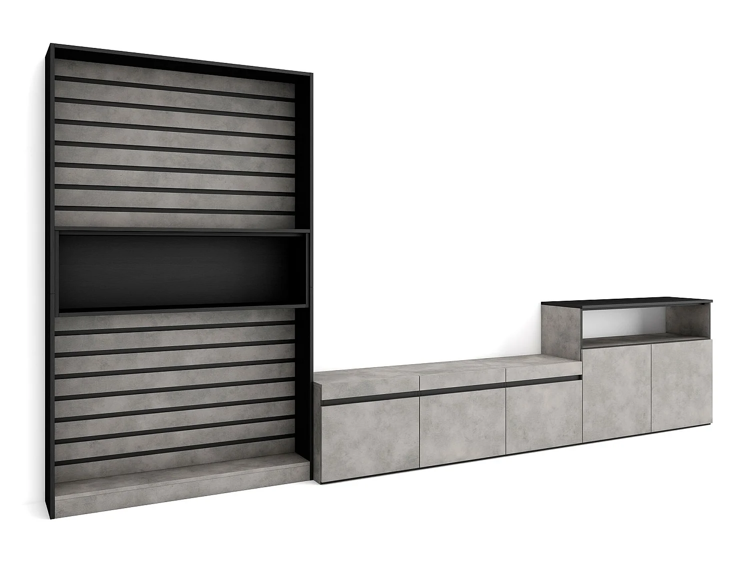 Ensemble Meuble TV, 360x186x35cm, Pour les TV jusqu'à 65", Salon Complet, Ciment