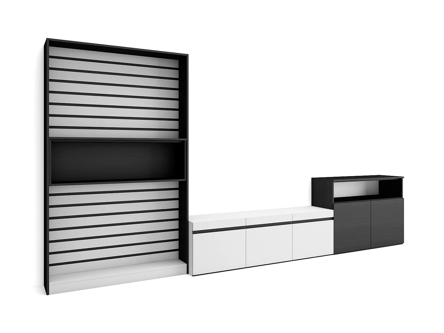 Meubels voor woonkamer, 360x35x186cm, Voor tv's tot 65", TV-Tafel, Wit en Zwart