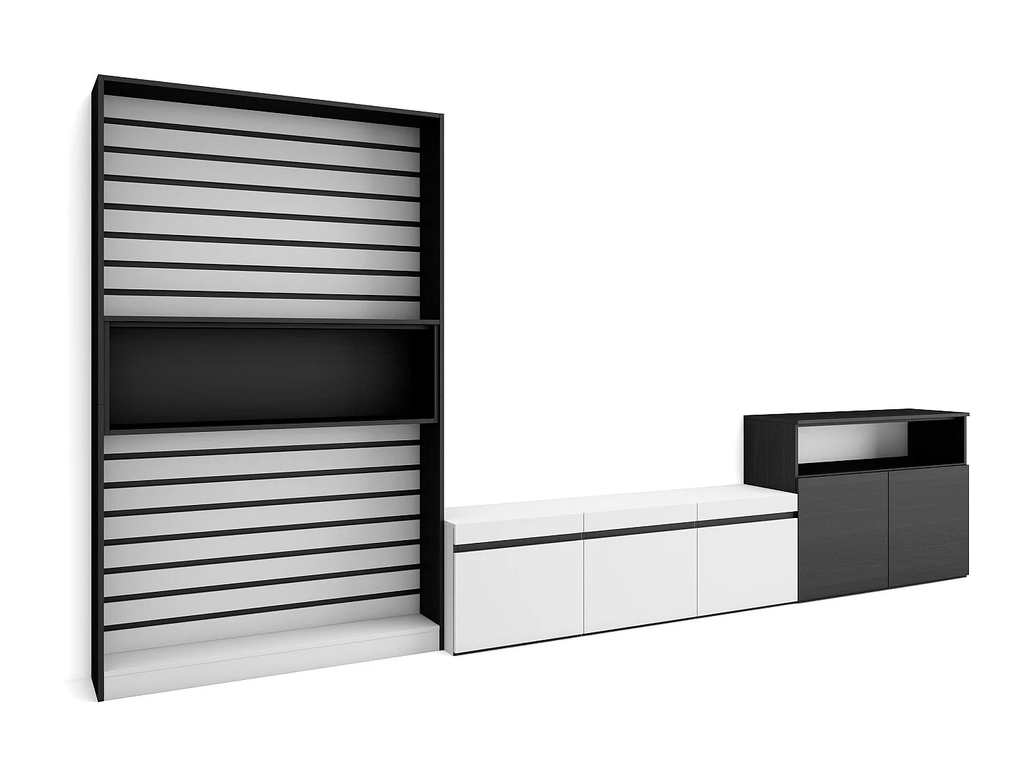 Ensemble Meuble TV, 360x35x186cm, Pour les TV jusqu'à 65", Salon Complet, Blanc et noir