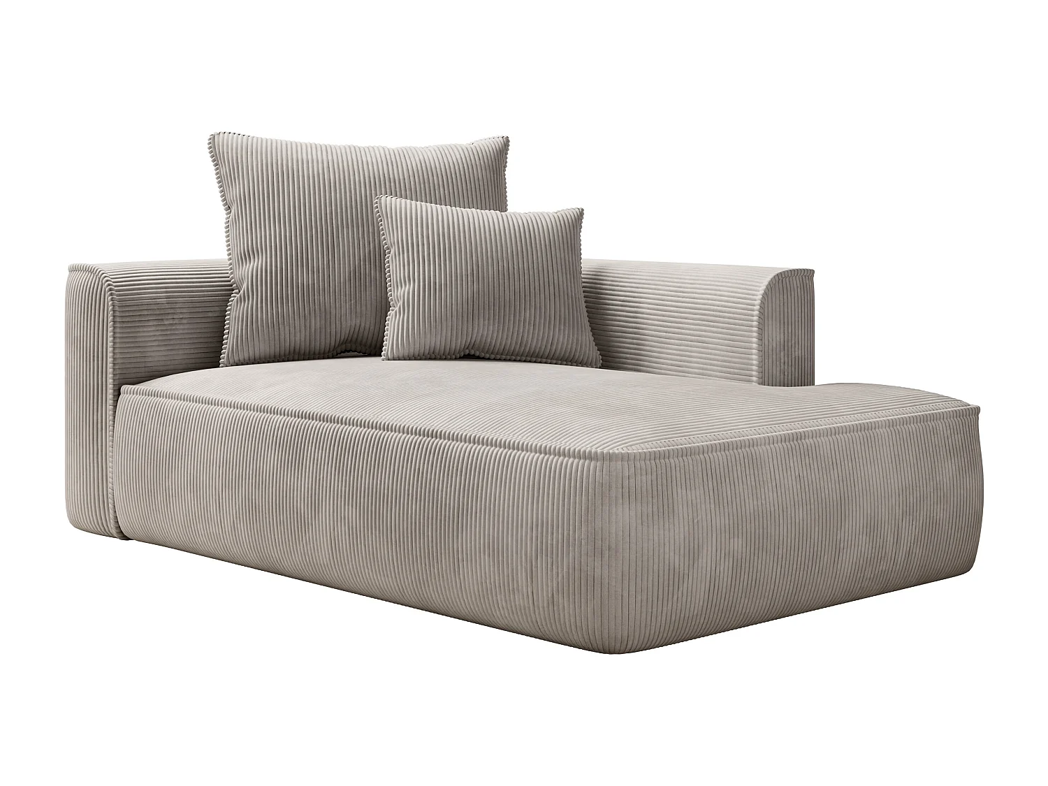 Chaise longue met hoek rechts van beige ribfluweel PINETA