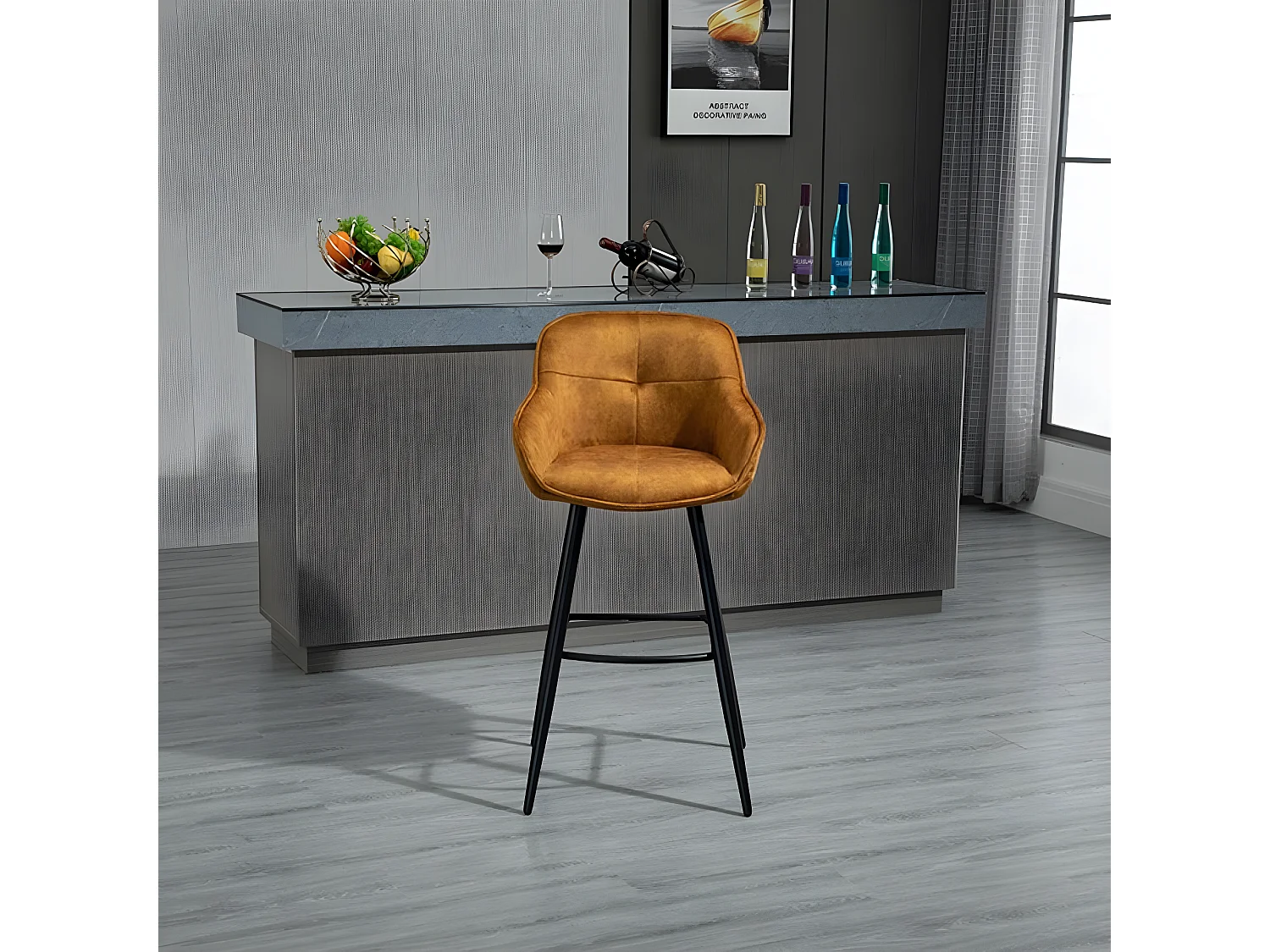 Barhocker 2er-Set - Stoff & Metall - Dunkelgelb - SHERRY