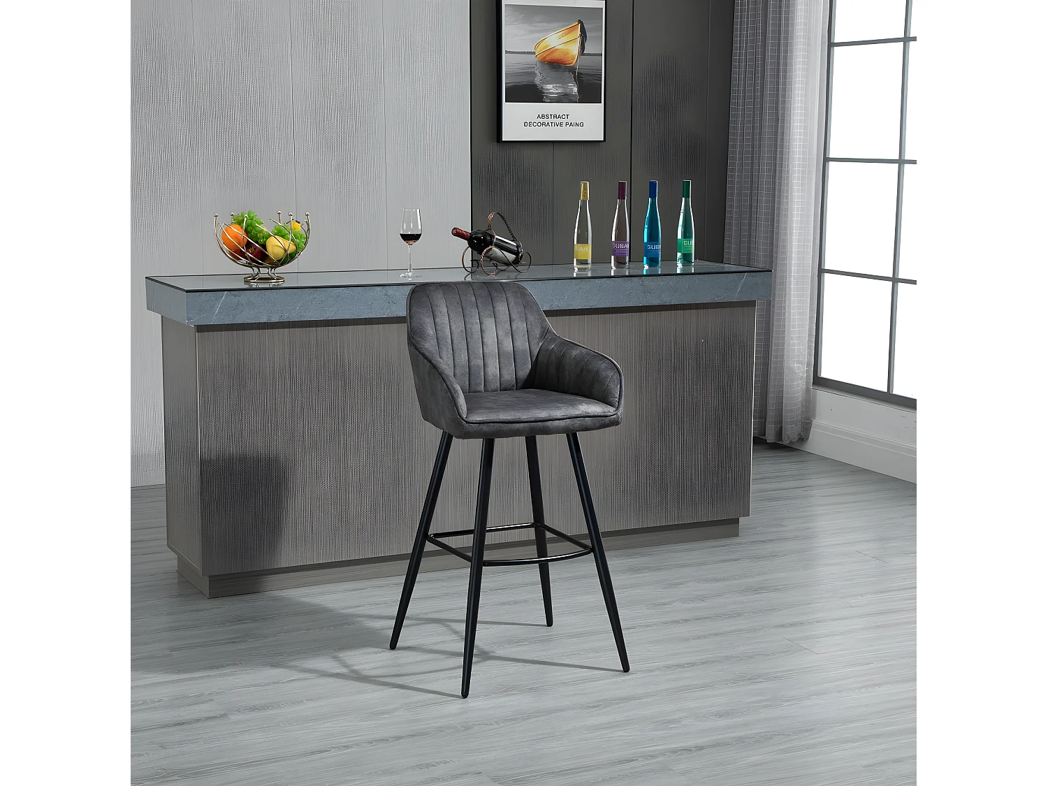 Barkruk set van 2 - Stof & metaal - Antraciet - BOND