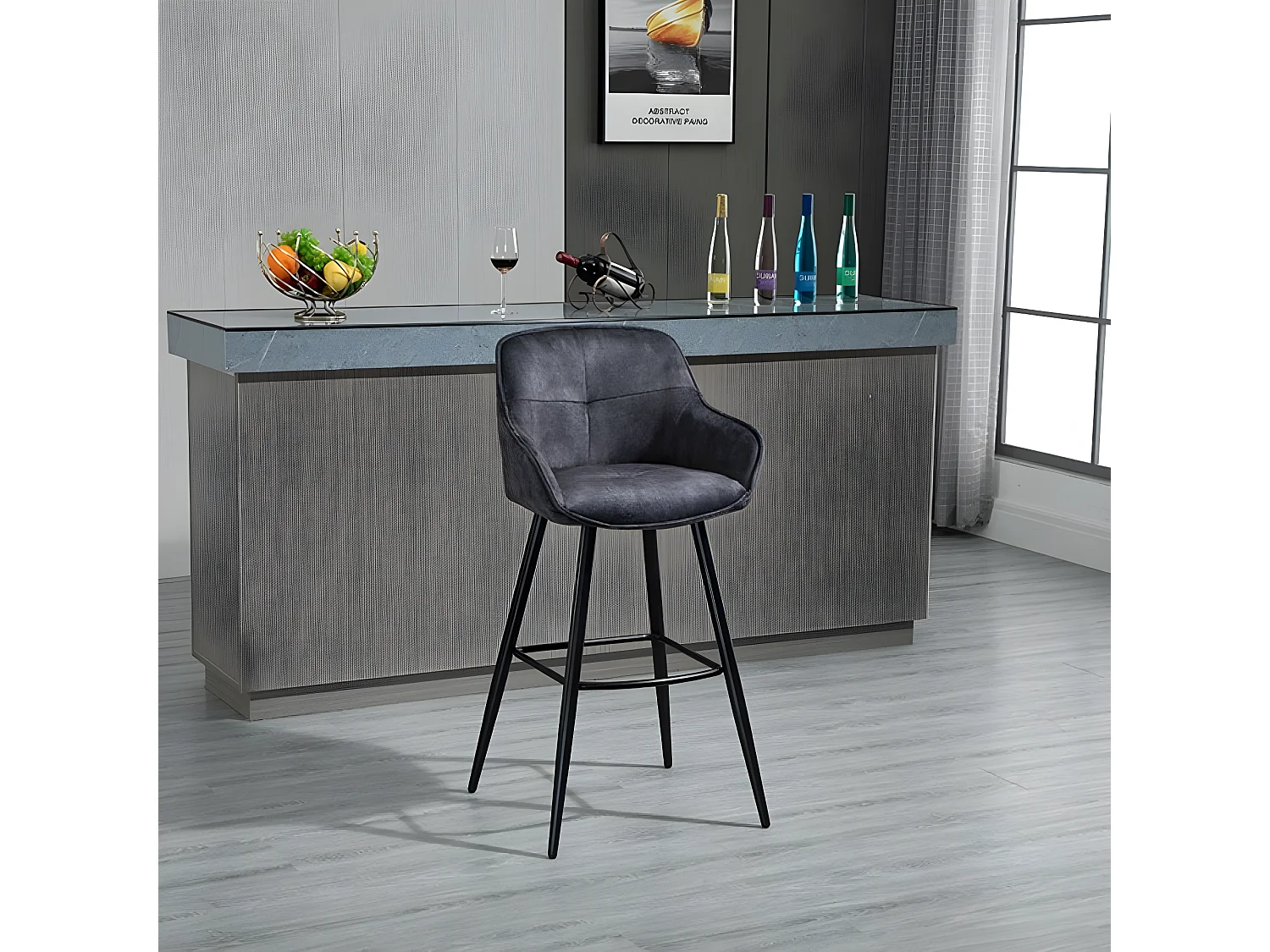 Barhocker 2er-Set - Stoff & Metall - Anthrazit - SHERRY