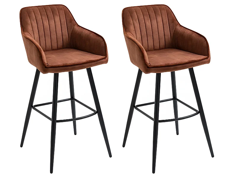 Barhocker 2er-Set - Stoff & Metall - Braun - BOND