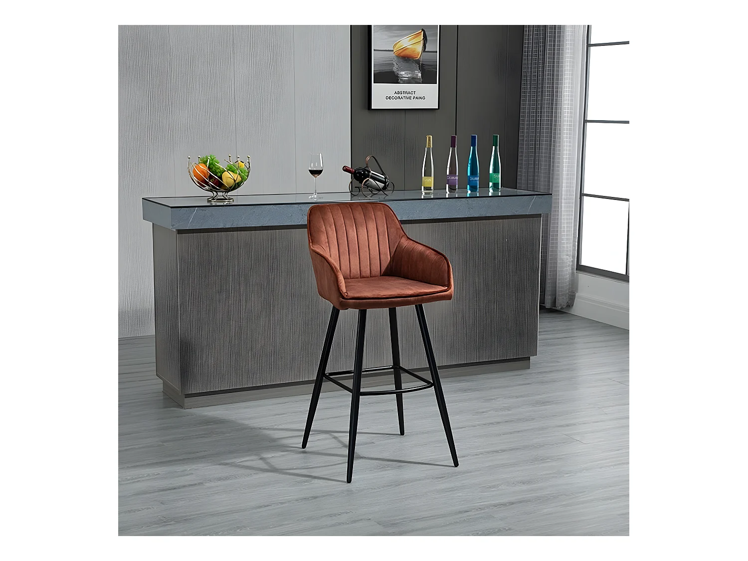 Barhocker 2er-Set - Stoff & Metall - Braun - BOND