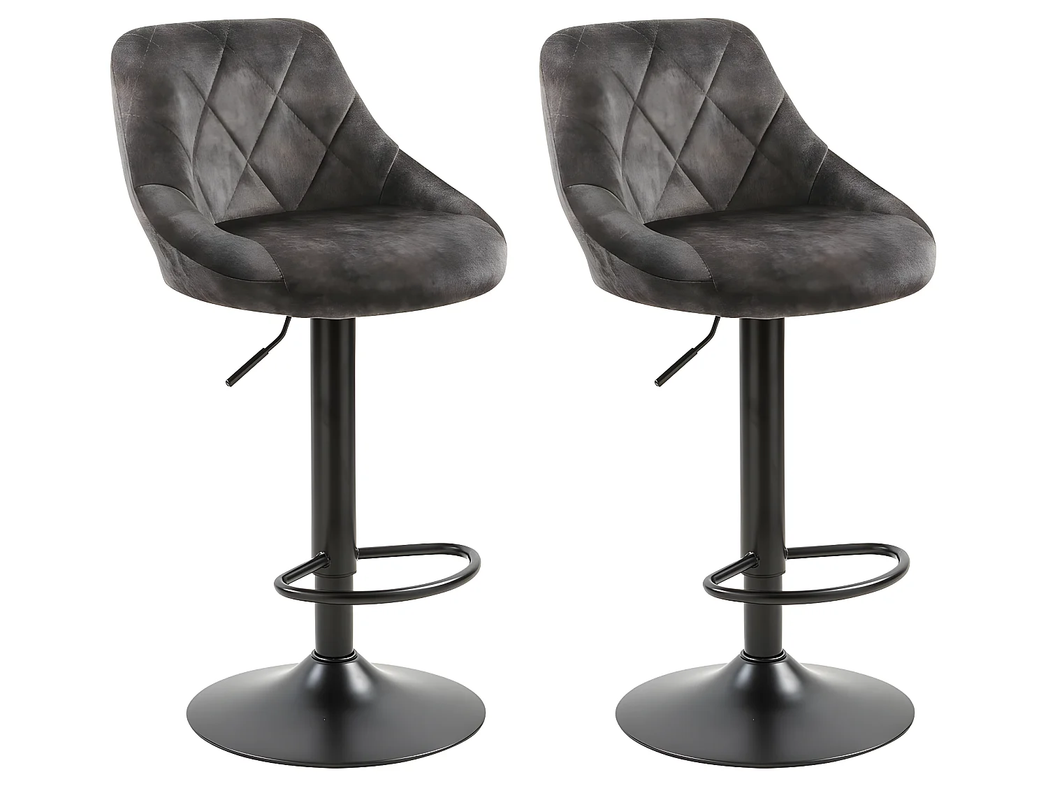 Conjunto de 2 bancos de bar, altura ajustável - tecido e metal - antracite - TRACER