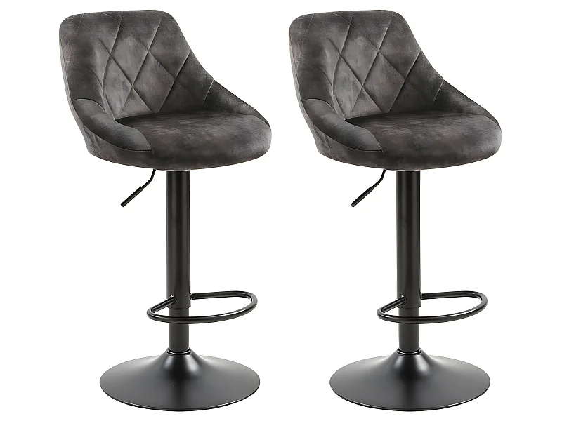 Conjunto de 2 bancos de bar, altura ajustável - tecido e metal - antracite - TRACER