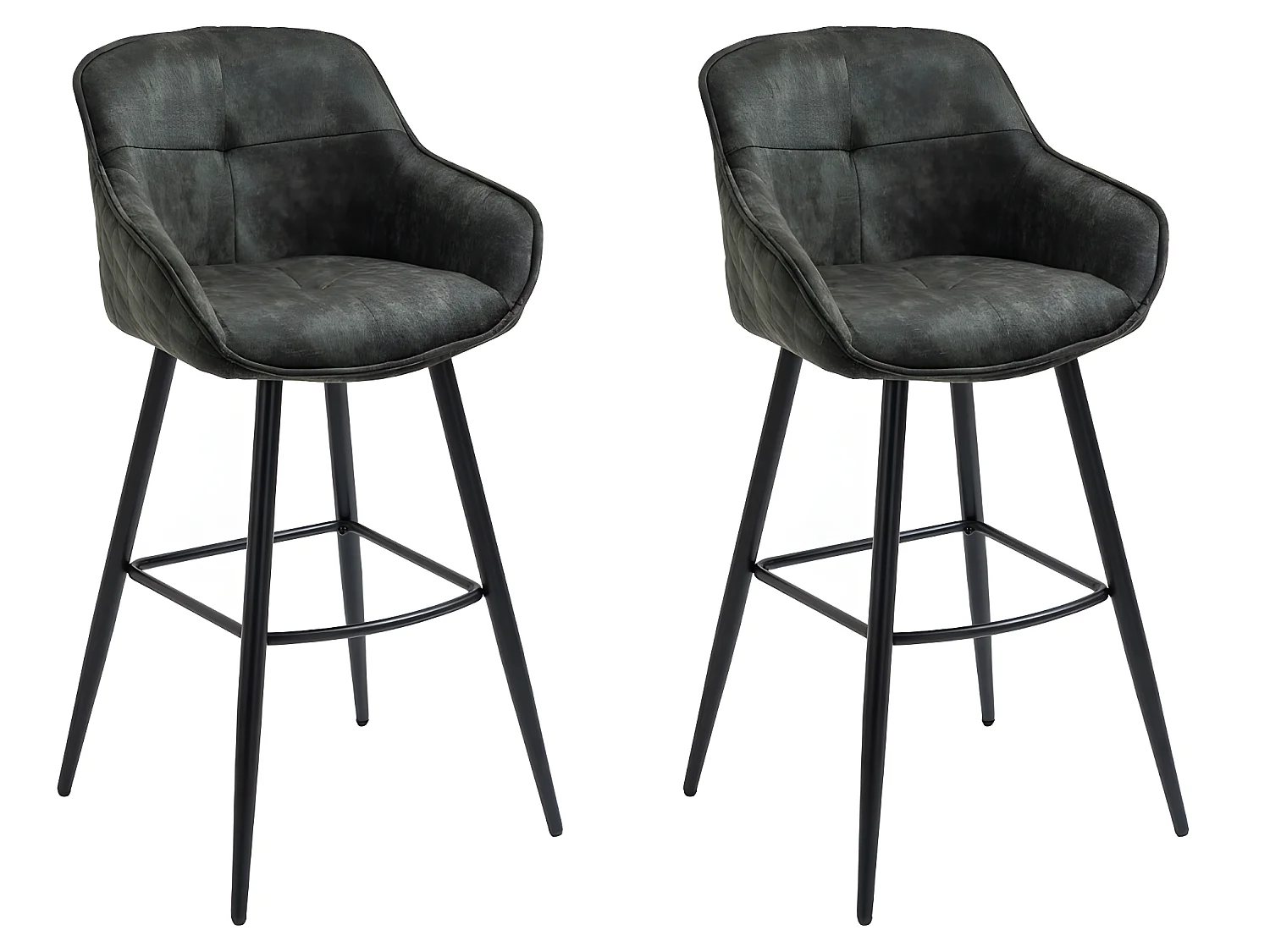 Set di 2 sgabelli da bar - Tessuto e metallo - Verde scuro - SHERRY