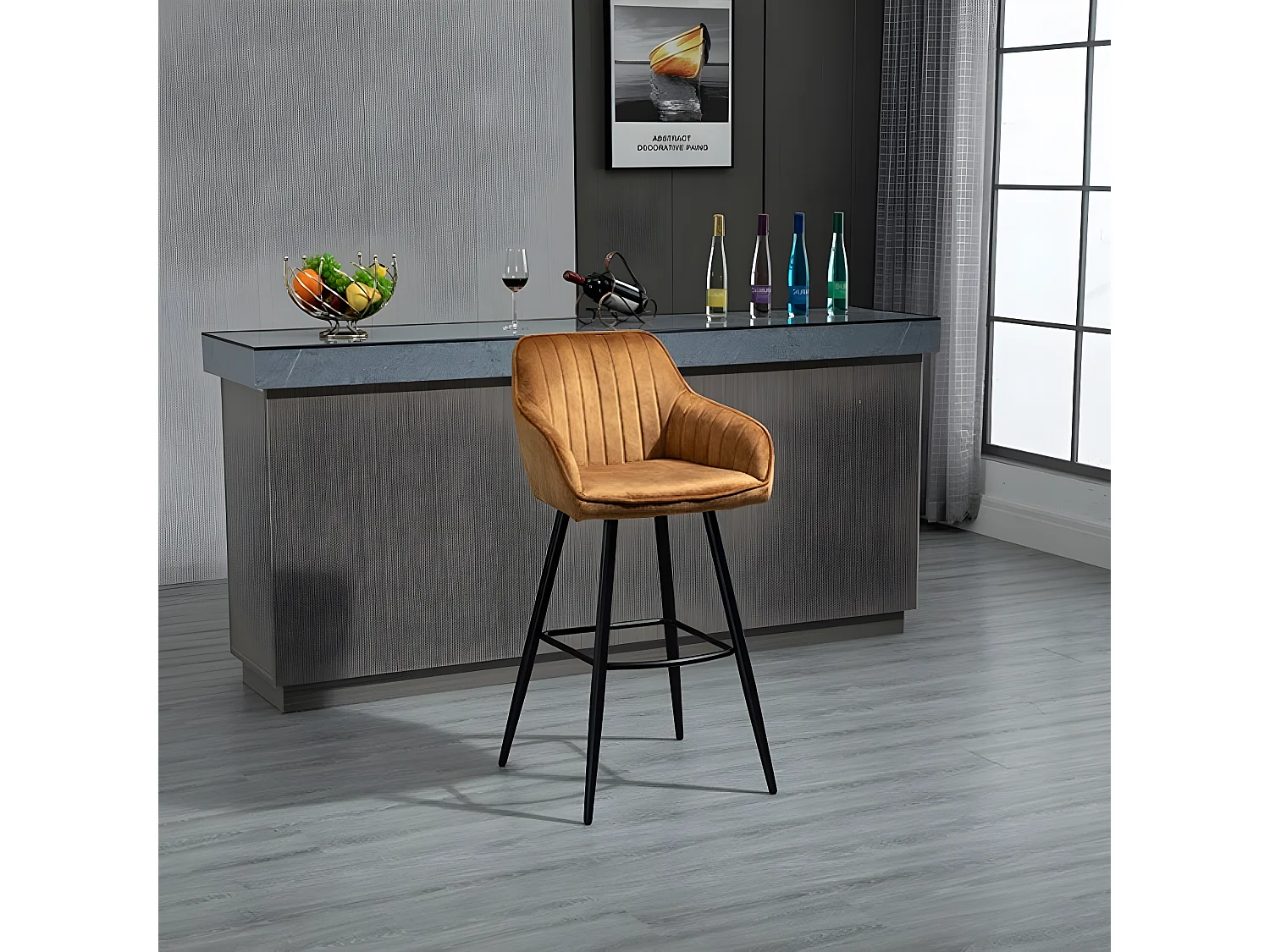 Set di 2 sgabelli da bar - Tessuto e metallo - Giallo scuro - BOND