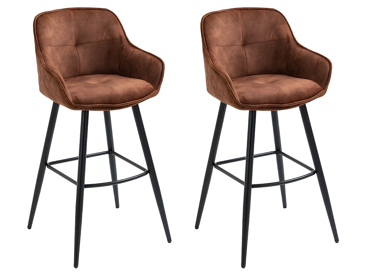 Barhocker 2er-Set - Stoff & Metall - Rotbraun - SHERRY