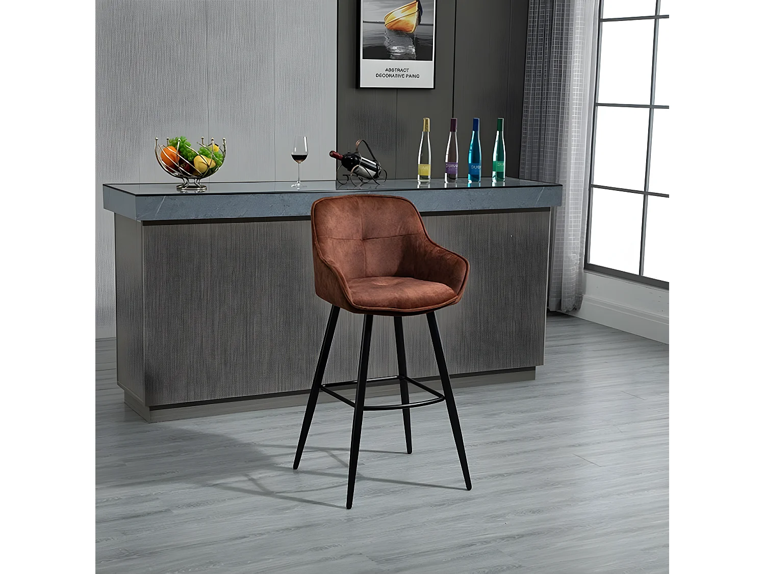 Barhocker 2er-Set - Stoff & Metall - Rotbraun - SHERRY