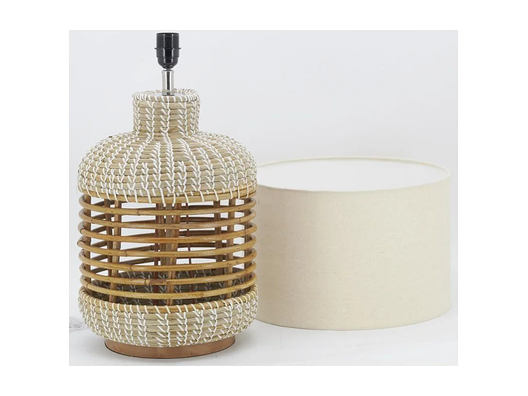 Lampe à pied en jonc et rotin naturel et blanc
