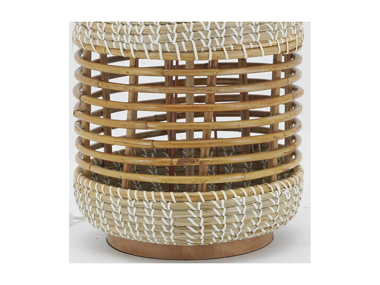 Lampe à pied en jonc et rotin naturel et blanc