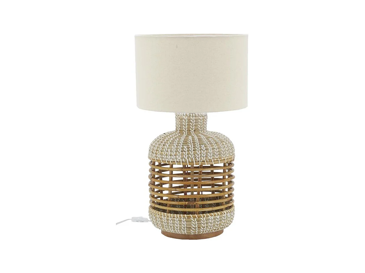 Lampe à pied en jonc et rotin naturel et blanc