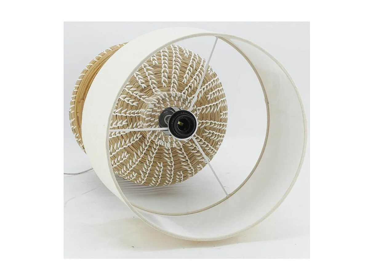 Lampe à pied en jonc et rotin naturel et blanc