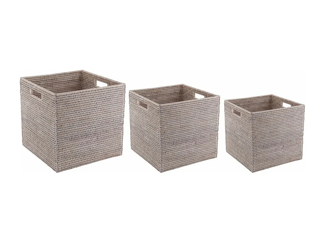 Caisse de rangement en rotin patiné gris (lot de 2)