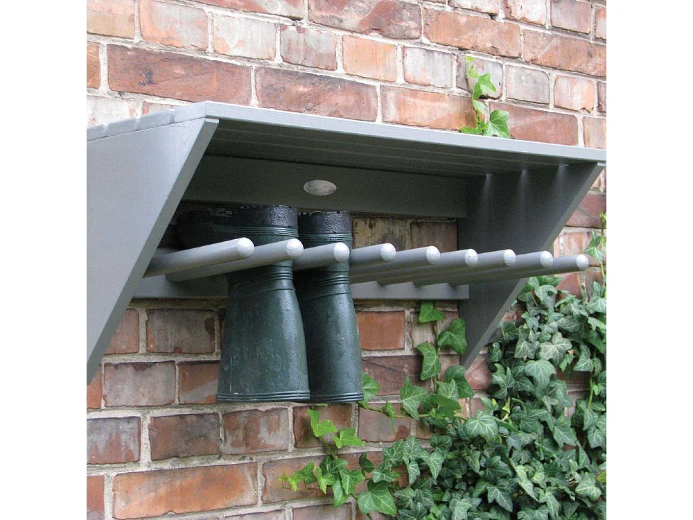 Wand-Stiefelhalter aus Kiefernholz Grau