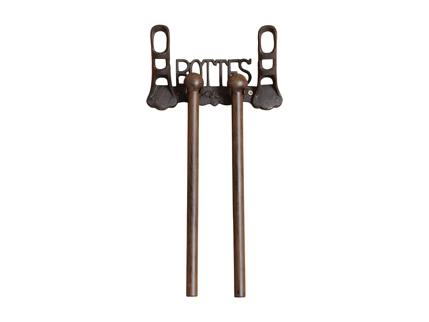 Porte-bottes mural en fonte et bois