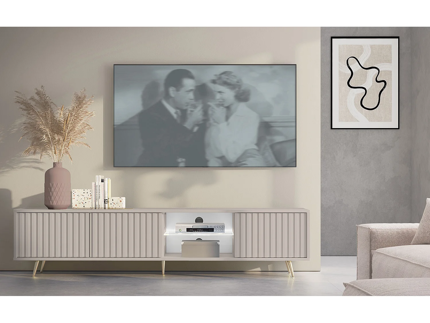 TV-meubel - 175 cm - lamellenfront - Taupe (Grijs-Beige) - BELLO