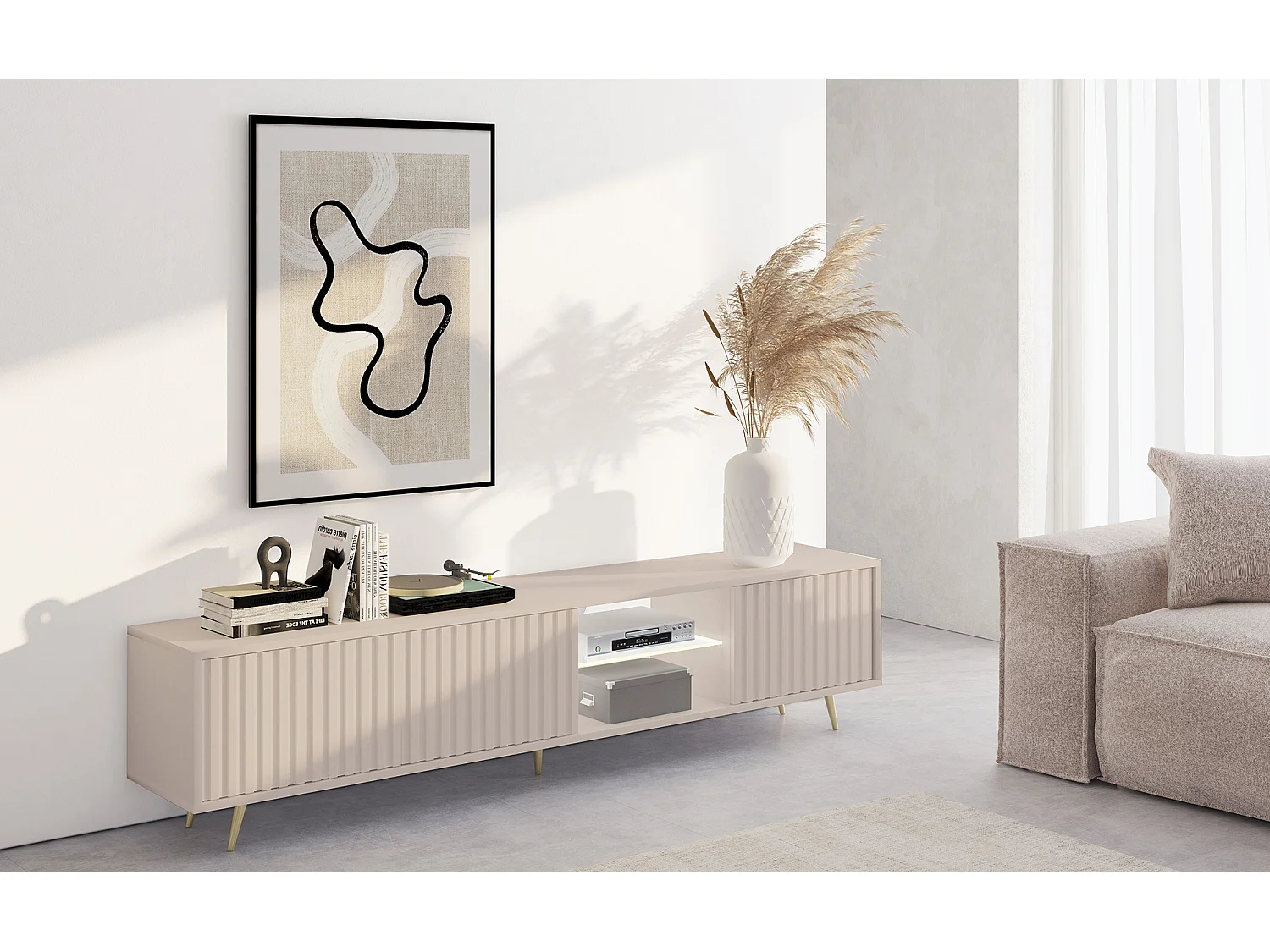 TV-meubel - 175 cm - lamellenfront - Taupe (Grijs-Beige) - BELLO