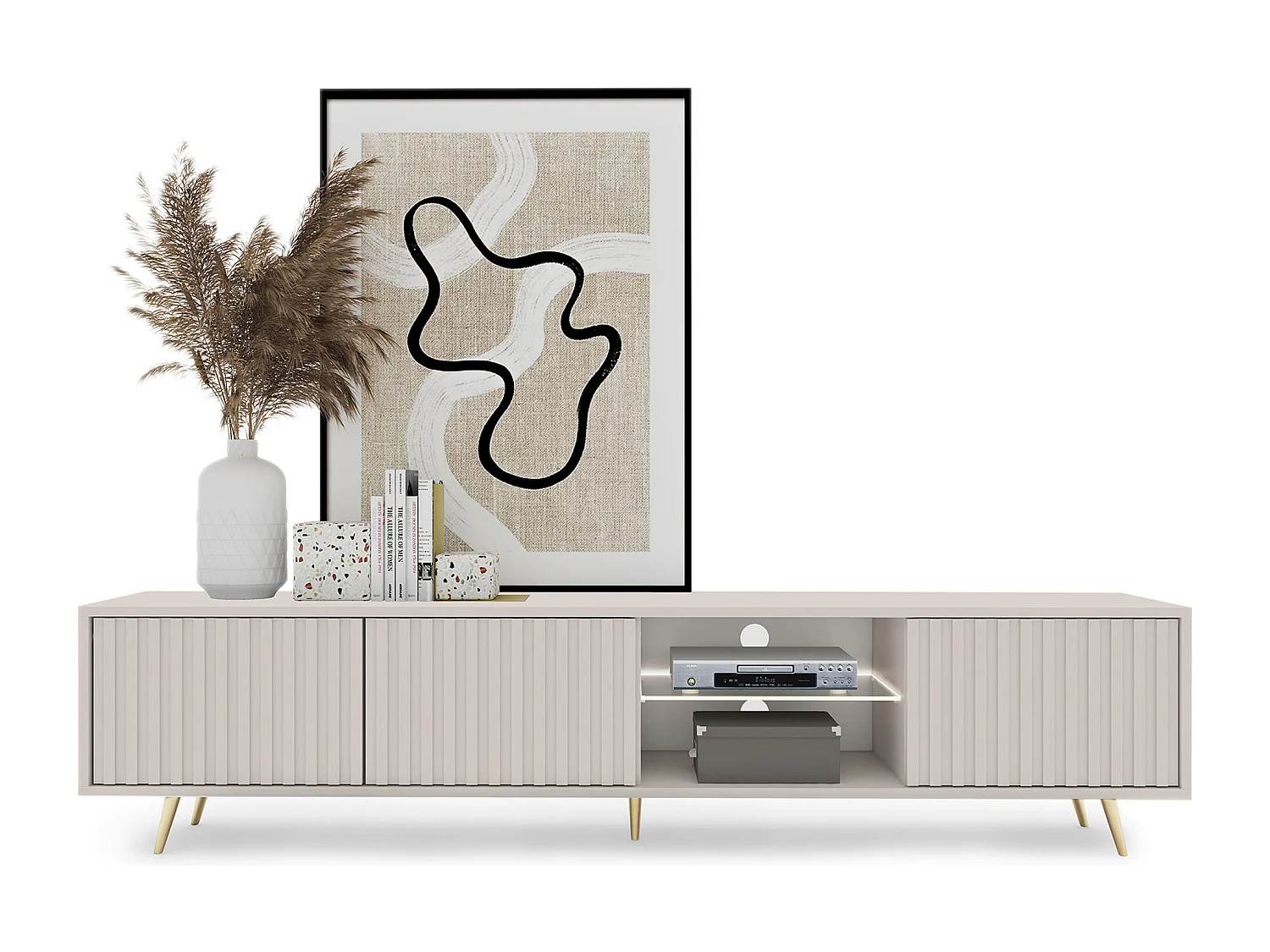 TV-meubel - 175 cm - lamellenfront - Taupe (Grijs-Beige) - BELLO