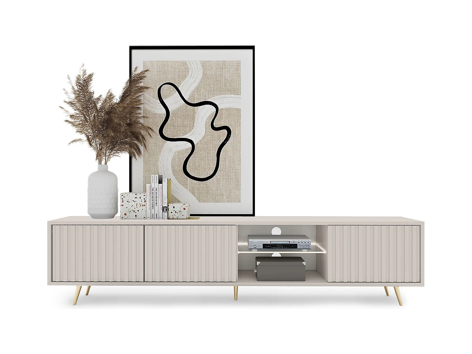 TV-meubel - 175 cm - lamellenfront - Taupe (Grijs-Beige) - BELLO