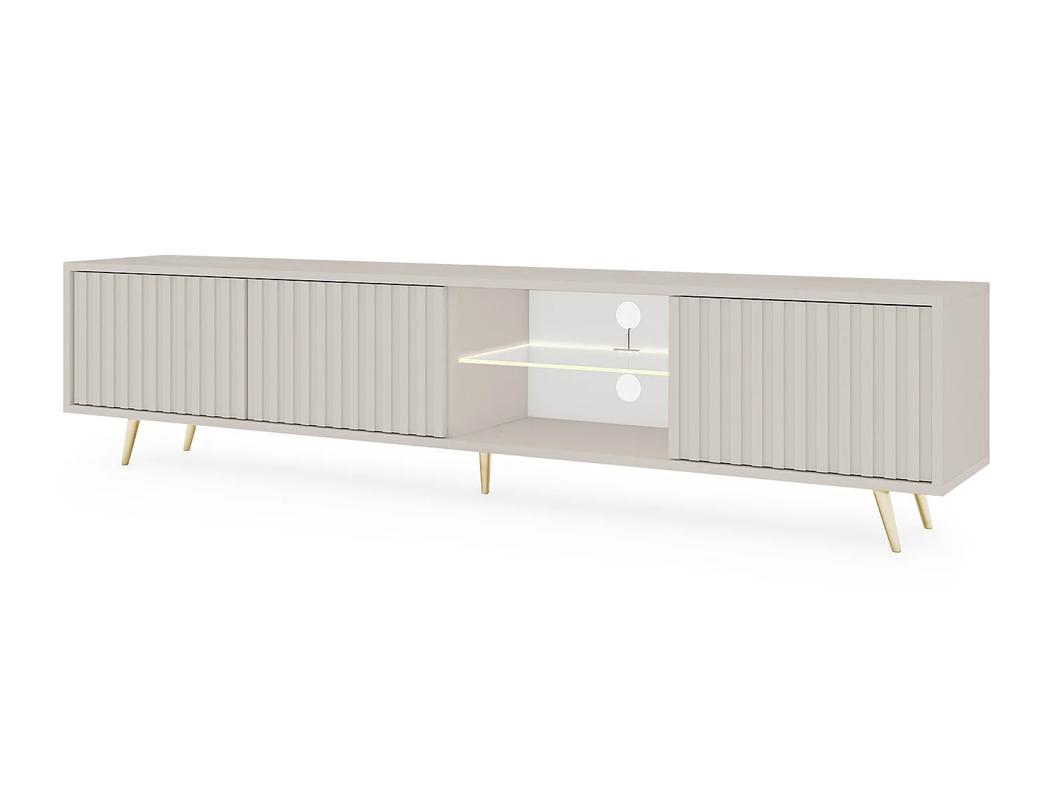 Meuble TV - 175 cm - façade à lamelles - Taupe (Gris-Beige) - BELLO