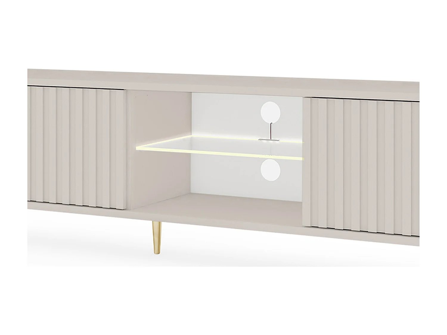 Meuble TV - 175 cm - façade à lamelles - Taupe (Gris-Beige) - BELLO