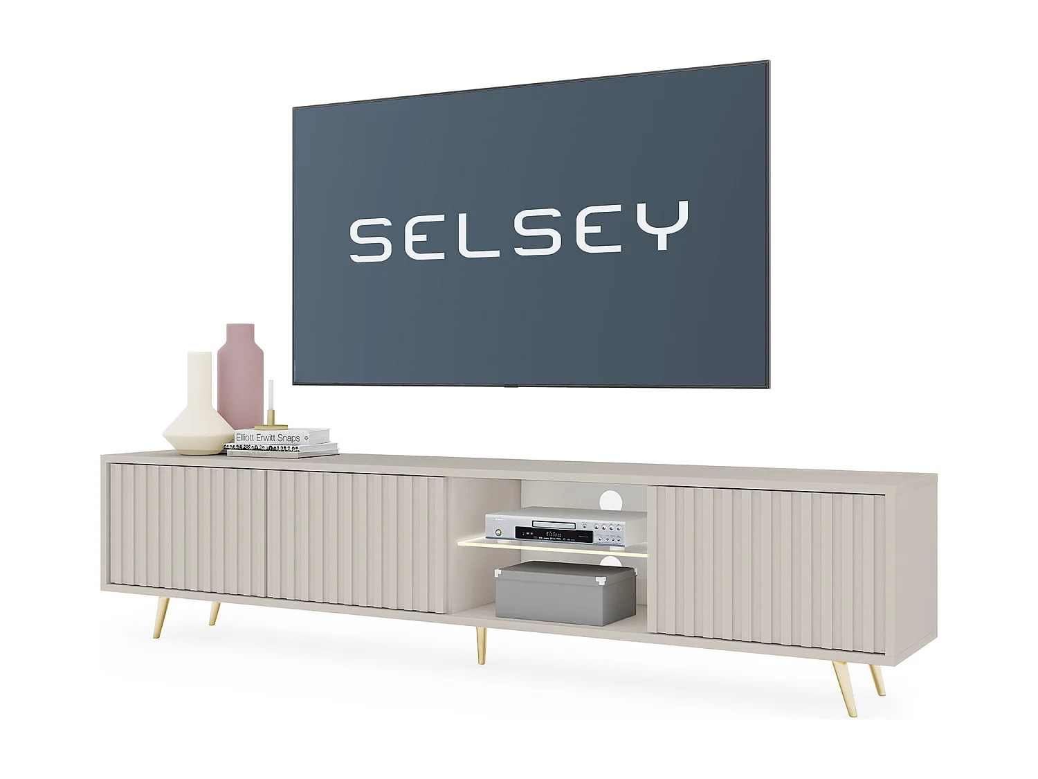 TV-Schrank - 175 cm - Lamellenfront - Taupe (Grau-Beige) - BELLO