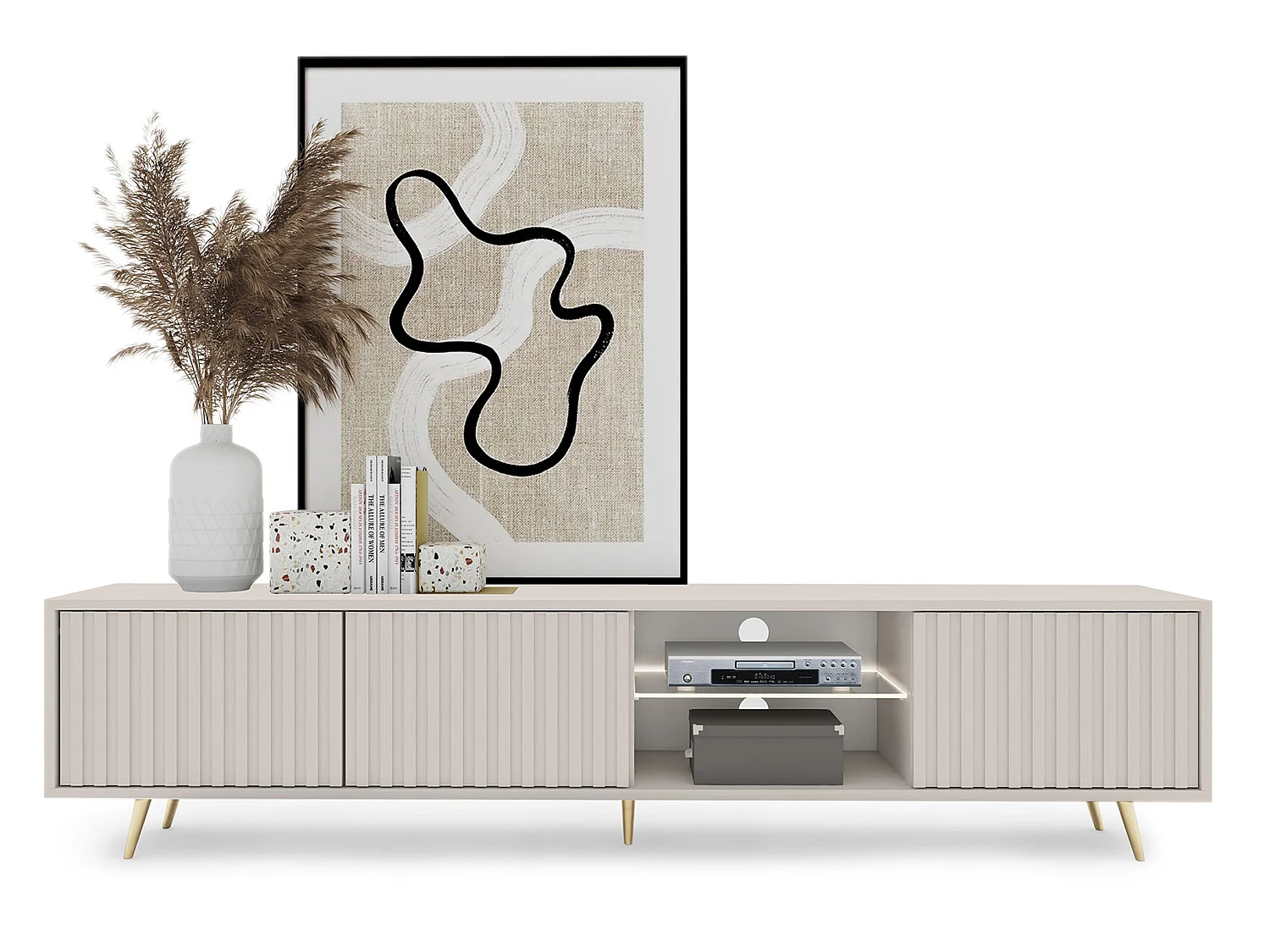 TV-meubel - 175 cm - lamellenfront - Taupe (Grijs-Beige) - BELLO