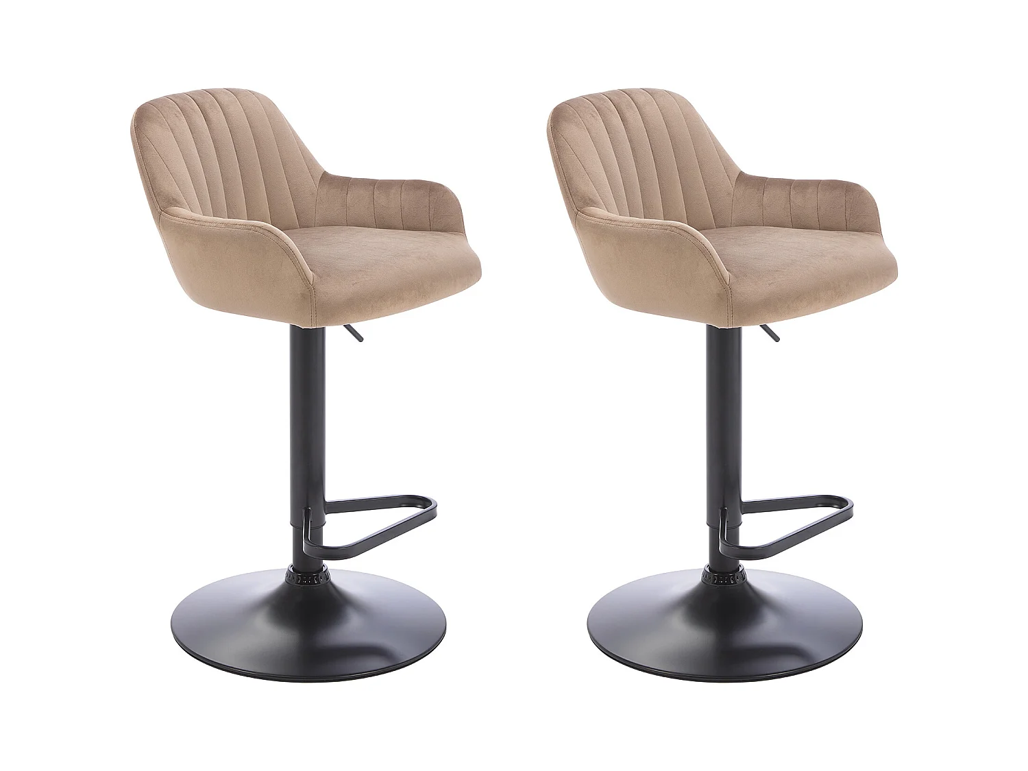 Barhocker 2er-Set - Samt & schwarzes Metall - Höhenverstellbar - Beige - ELEANA