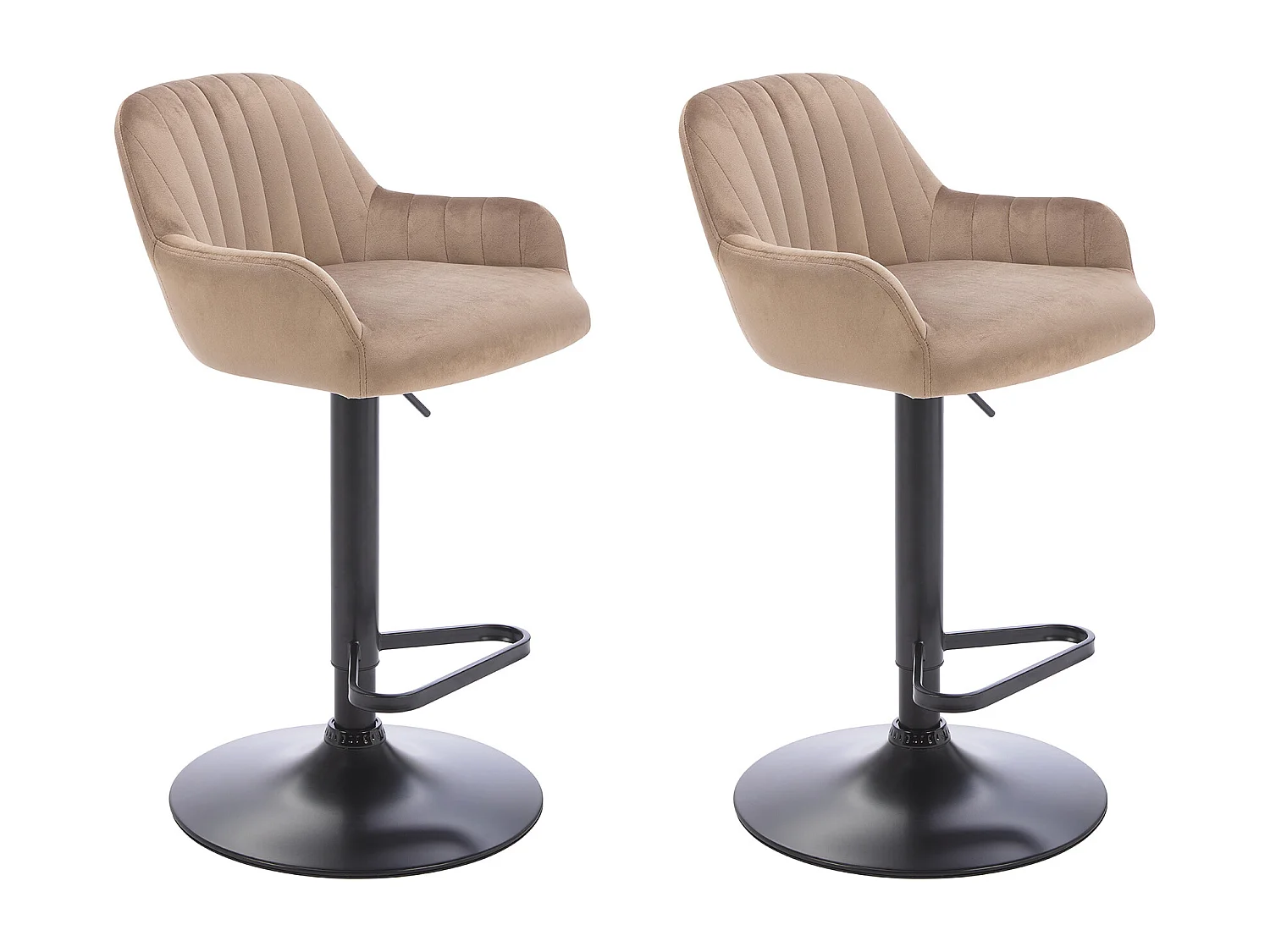 Lot de 2 tabourets de bar en velours et métal noir - Hauteur réglable - Beige - ELEANA