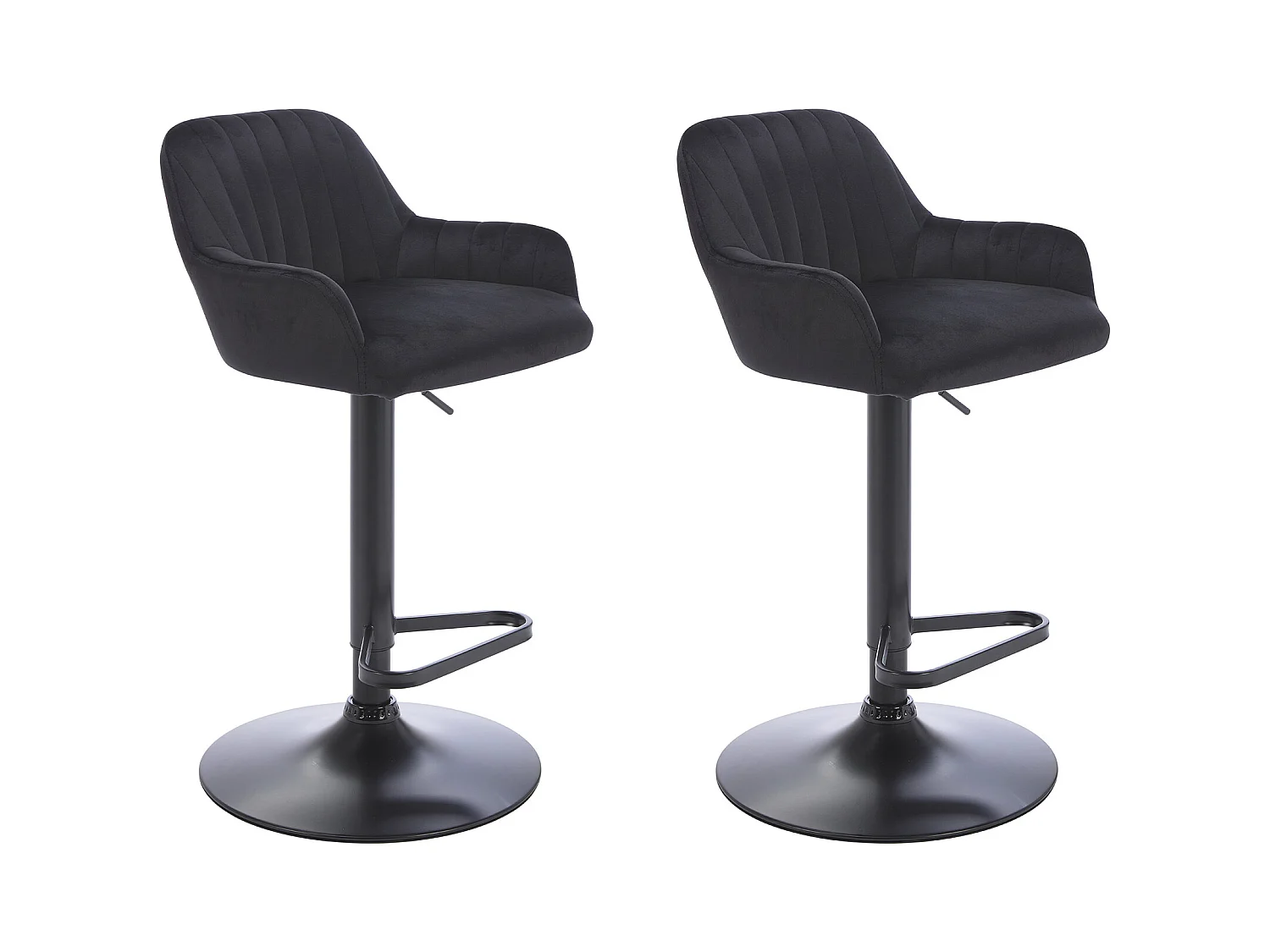 Lot de 2 tabourets de bar en velours et métal - Hauteur réglable - Noir - ELEANA
