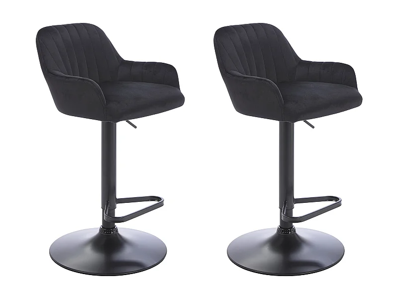 Lot de 2 tabourets de bar en velours et métal - Hauteur réglable - Noir - ELEANA