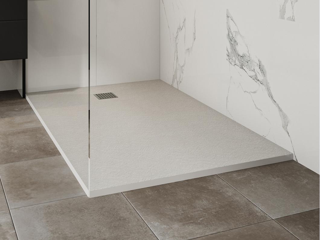 Receveur extra-plat à poser ou à encastrer découpable en résine SMC avec siphon - Blanc - 120 x 90 cm - MIRNOSA