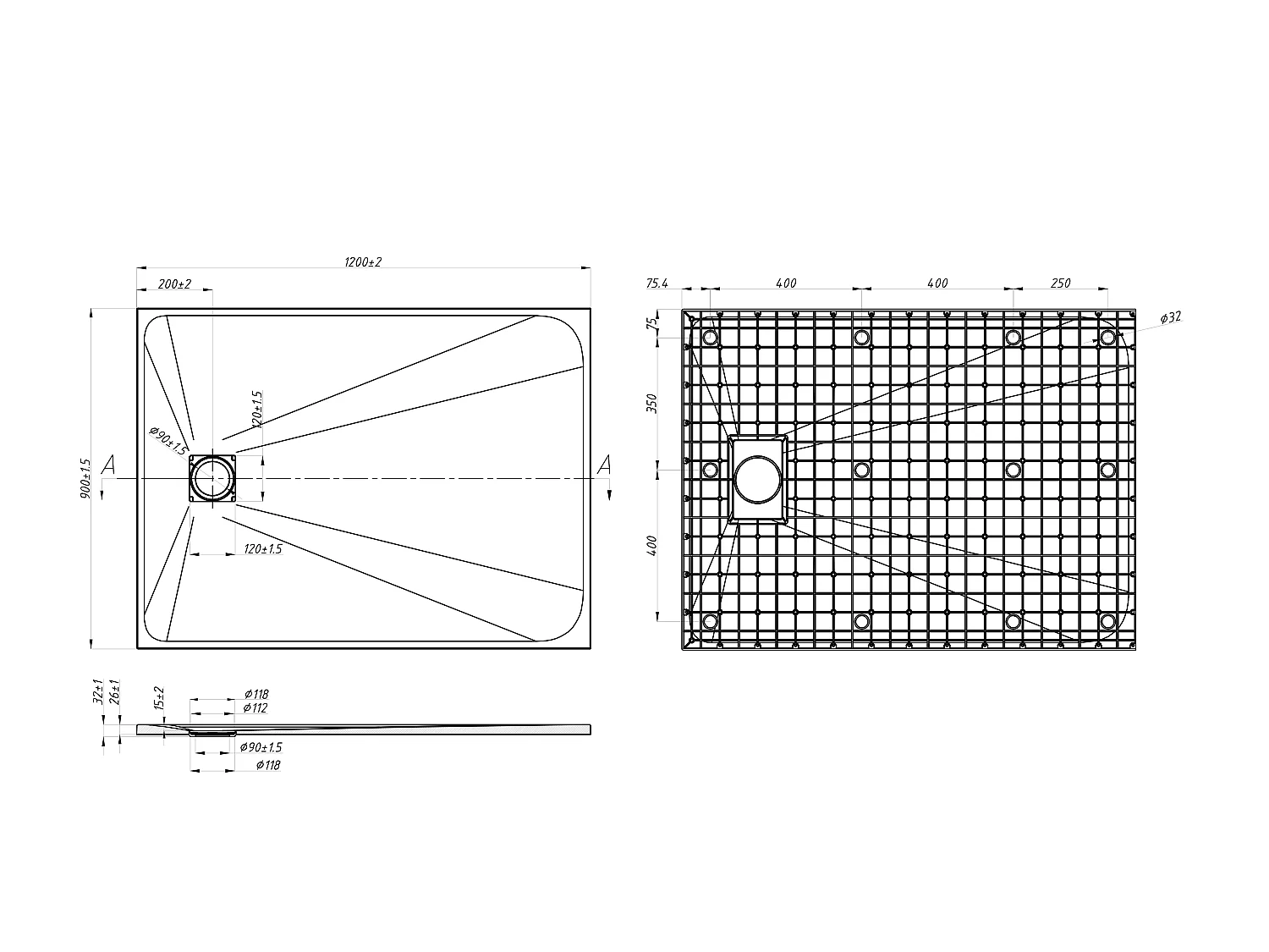 Receveur de douche extra plat à poser ou à encastrer recoupable en résine SMC avec siphon - Noir - 120 x 90 cm - MIRNOSA
