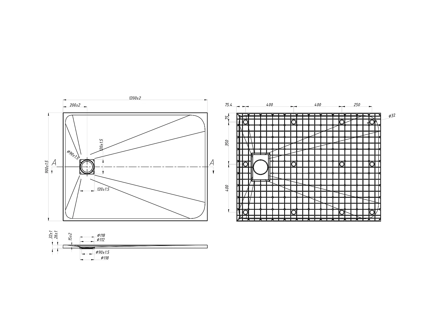 Receveur de douche extra plat à poser ou à encastrer recoupable en résine SMC avec siphon - Noir - 120 x 90 cm - MIRNOSA