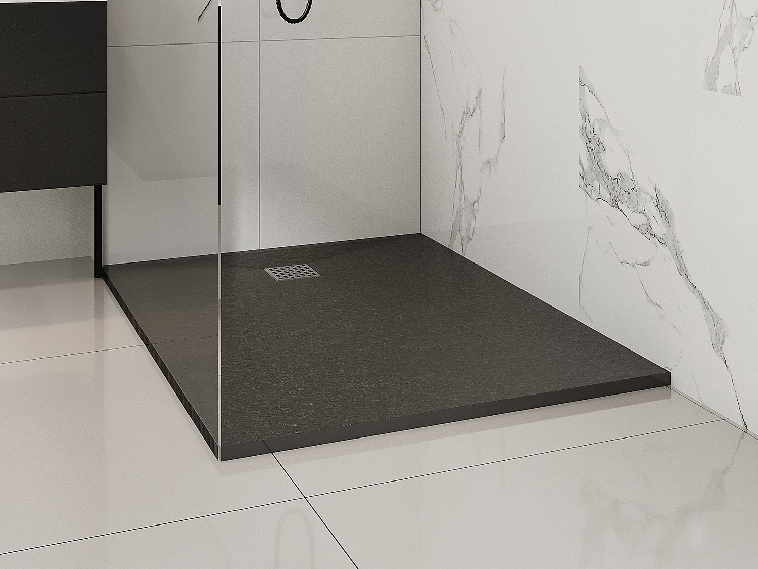 Vente-unique Extraflache, Zuschneidbare Aufsatz- Oder Einbauduschtasse Mit Siphon - Schwarz - 120 X 90 Cm - Mirnosa