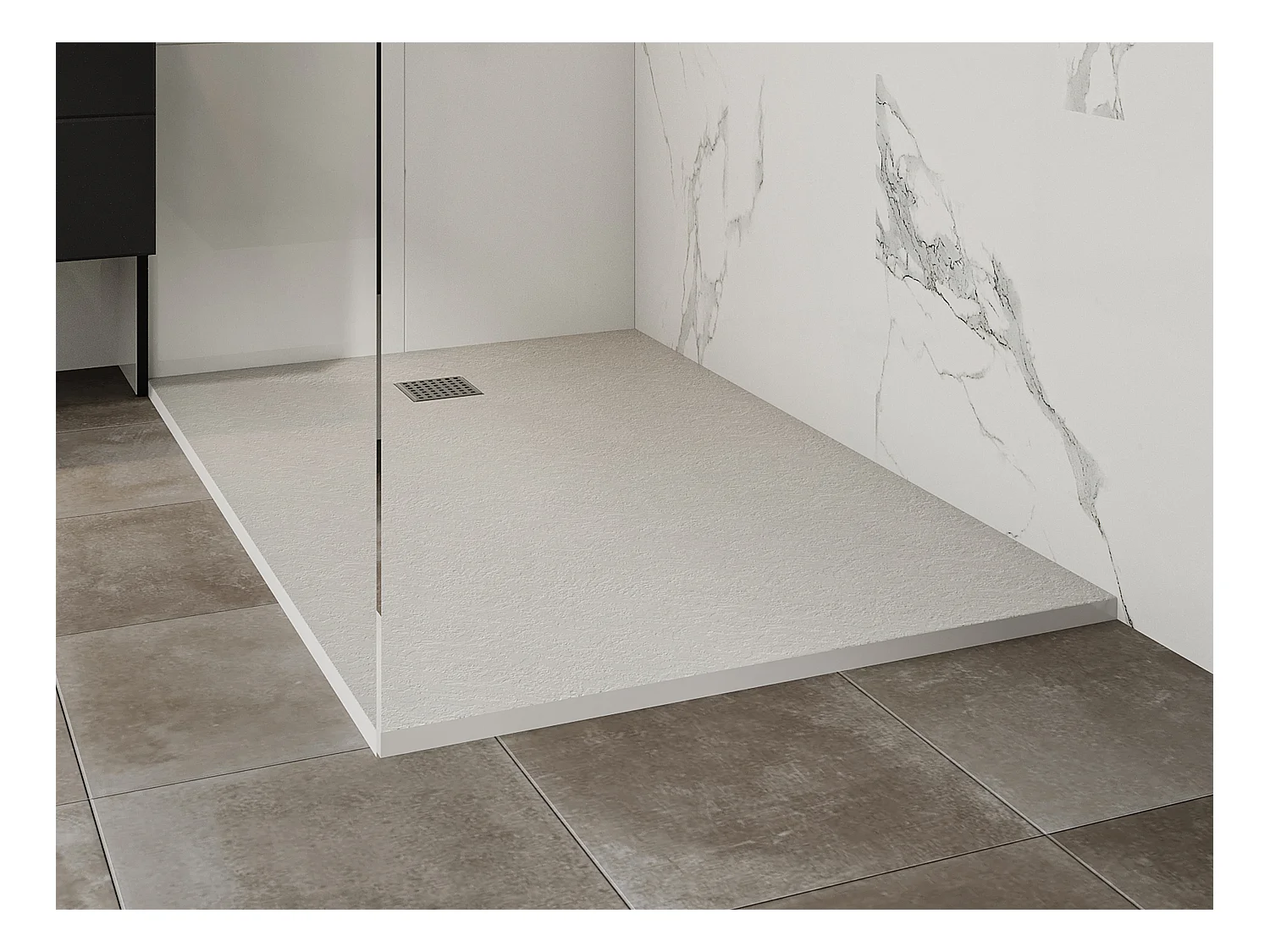 Receveur de douche extra plat à poser ou à encastrer recoupable en résine SMC avec siphon - Blanc - 140 x 90 cm - MIRNOSA
