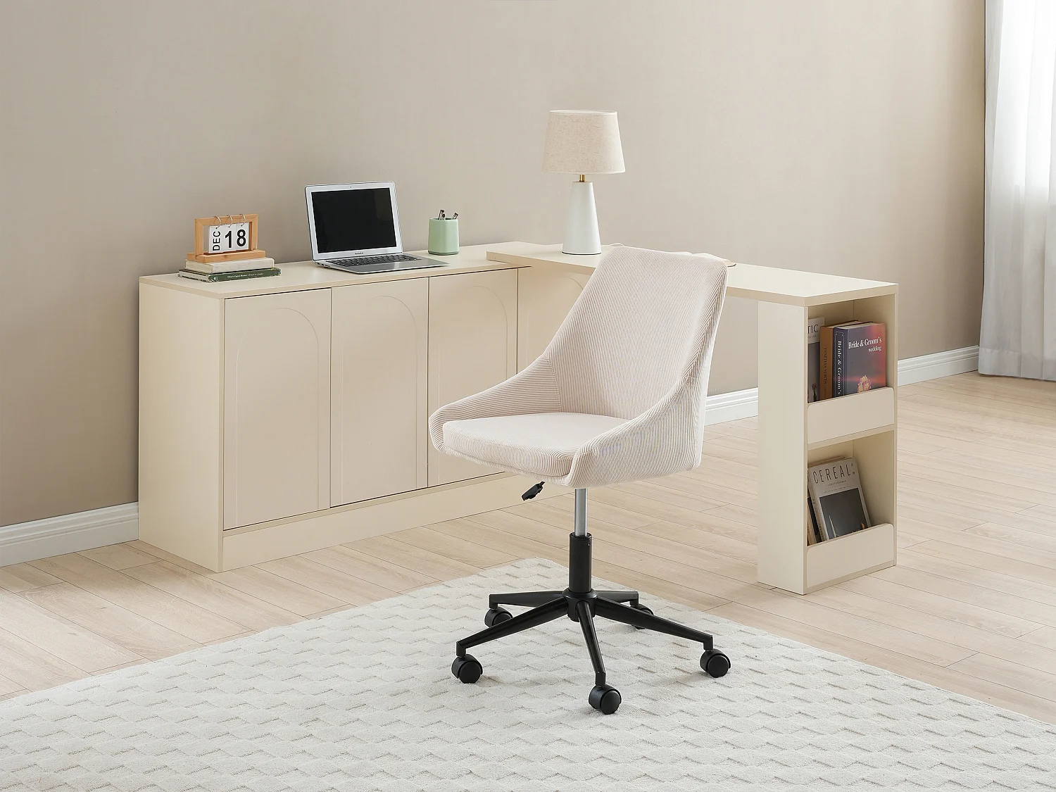 Bürostuhl höhenverstellbar - Cord - Cremefarben & Schwarz - MASURIE