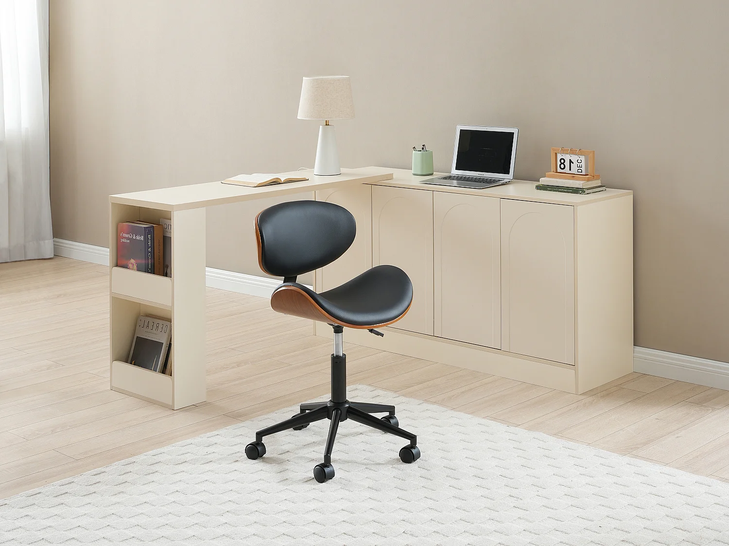 Chaise de bureau - Simili - Noir et naturel - Hauteur ajustable - MONTENEGRO